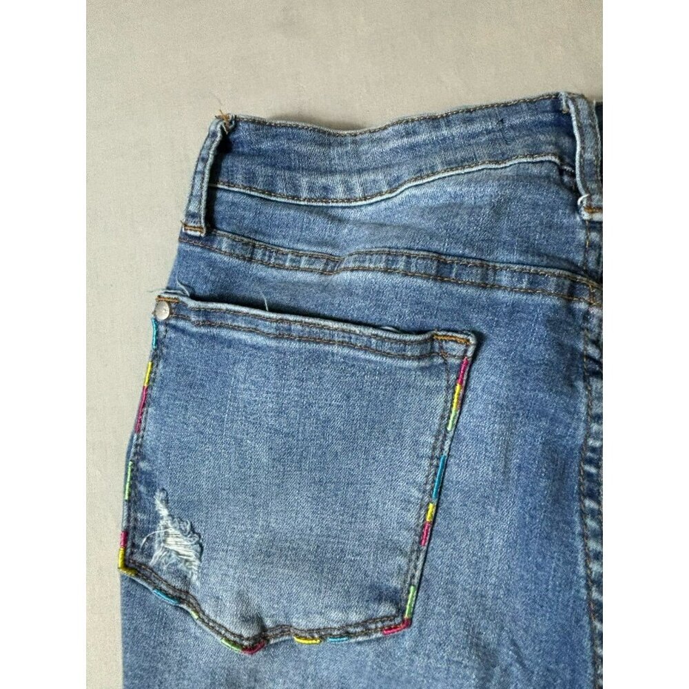 Judy Blue Mid Rise Skinny Jeans Womens 11/30 Blue Stretch Embroidered Distressed - Picture 9 of 10